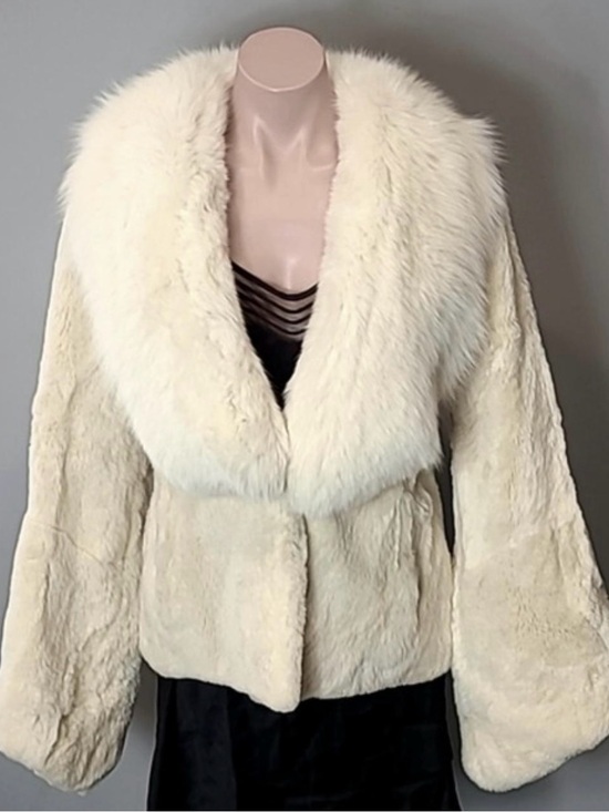 Jackets & Blazers - Women's Cream Real Fur Jacket with Wide Shawl Collar